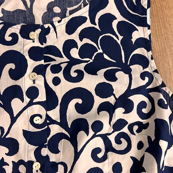 Talbots Poplin Fit & Flare Blue and White Tie Waist Dress - Jacobean 14P - Picture 5 of 16